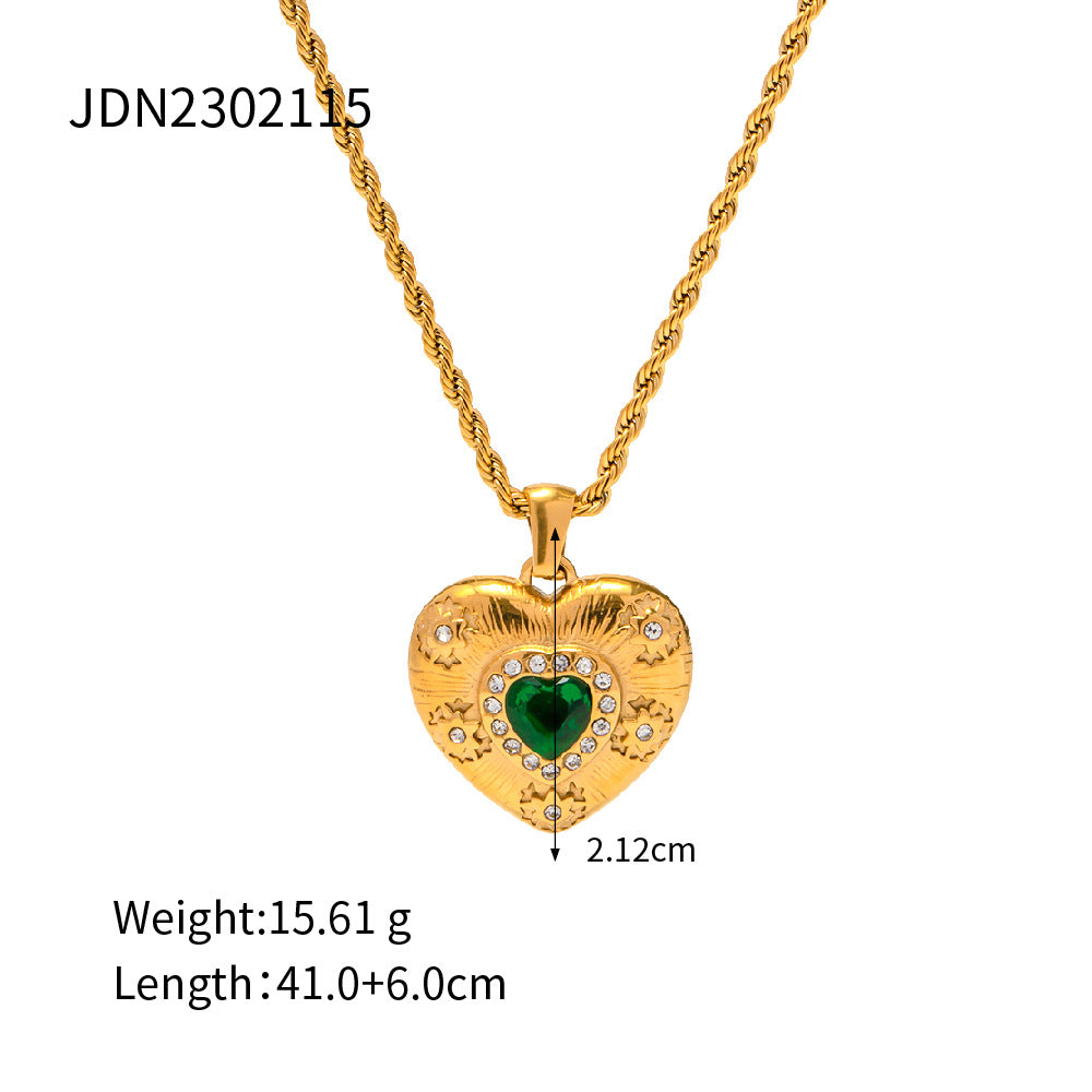 Jewelry18k Gold Stainless Steel Zircon Necklace Vintage Heart Pendant Non-Fading Jewelry for Women