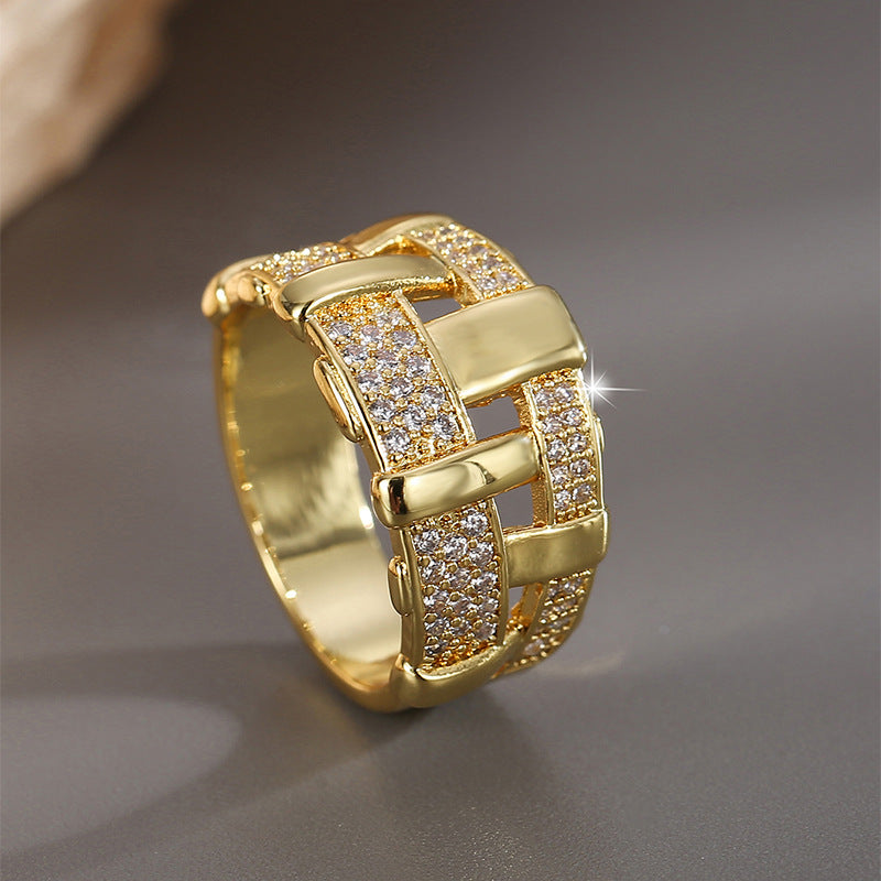 R0422 Exaggerated Design Sense Geometric Ring for Women Irregular Shape Micro Pave Zircon