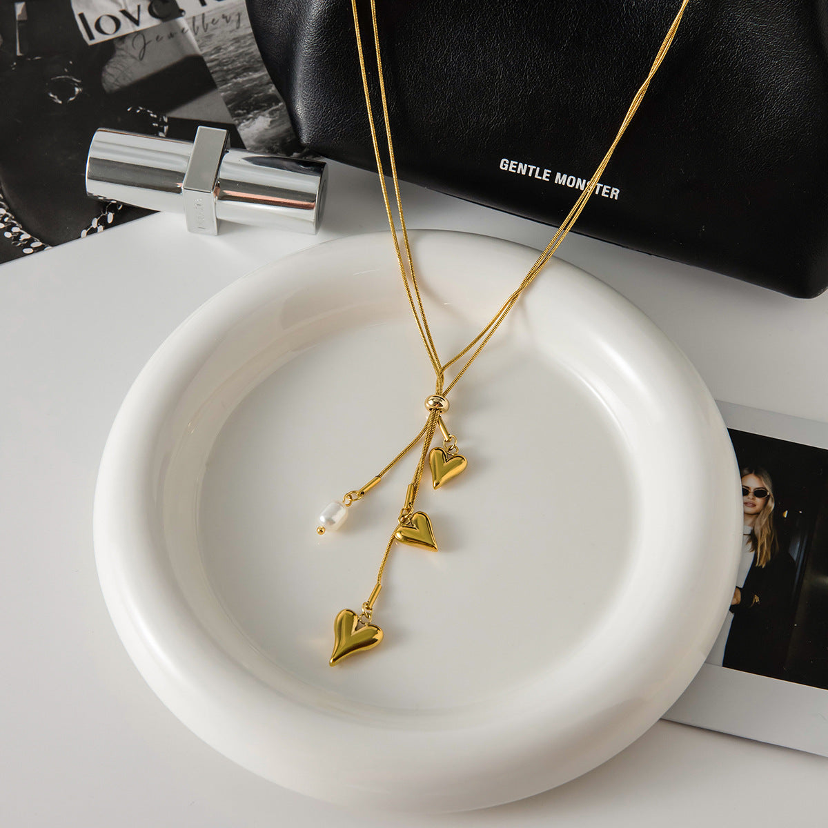 2H Heart Tassel Collarbone Chain Stainless Steel y Long Necklace Jewelry