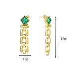 E0628 Fashion Elegant Design Square Emerald Zircon Stud Earrings for Women Copper Gold Plated Long Earrings