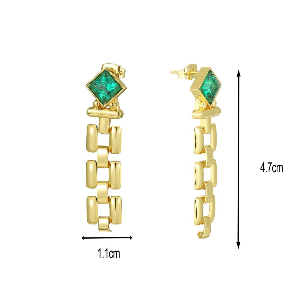 E0628 Fashion Elegant Design Square Emerald Zircon Stud Earrings for Women Copper Gold Plated Long Earrings