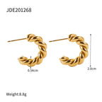 2H Women's Twisted Spiral Hoop Earrings 18K Gold-plated Stainless Steel gold Ear Jewelry