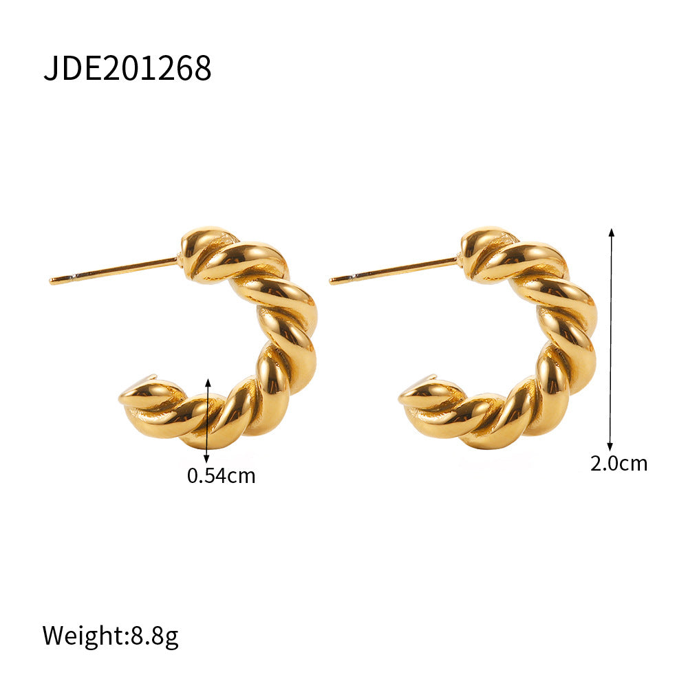 2H Women's Twisted Spiral Hoop Earrings 18K Gold-plated Stainless Steel gold Ear Jewelry