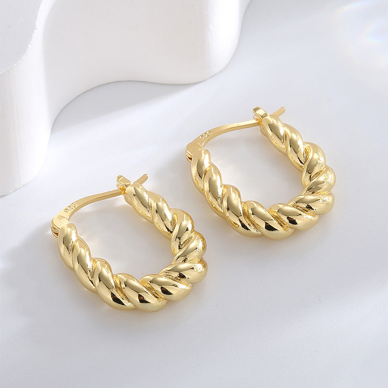 E0527 Minimalist Design Patterned Earrings Copper Gold Plated Simple Versatile Smooth Hoop Earrings