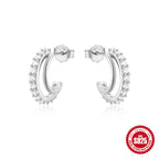925Sterling Silver C Wave Shape Single Row Diamond Stud Earrings Hoop Earrings Hot Selling Classic Irregular Earrings