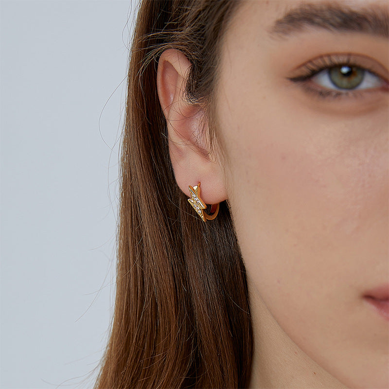 E0454 Minimalist Cool Glossy Earrings for Women Geometric Circle Lightning Zirconia Ear Clips