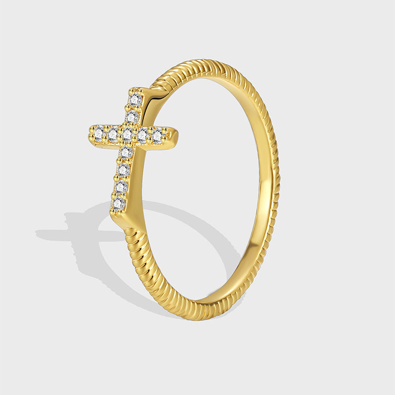 R0034 Fashion Trend Cross Ring for Women Simple Versatile Zircon Inlaid
