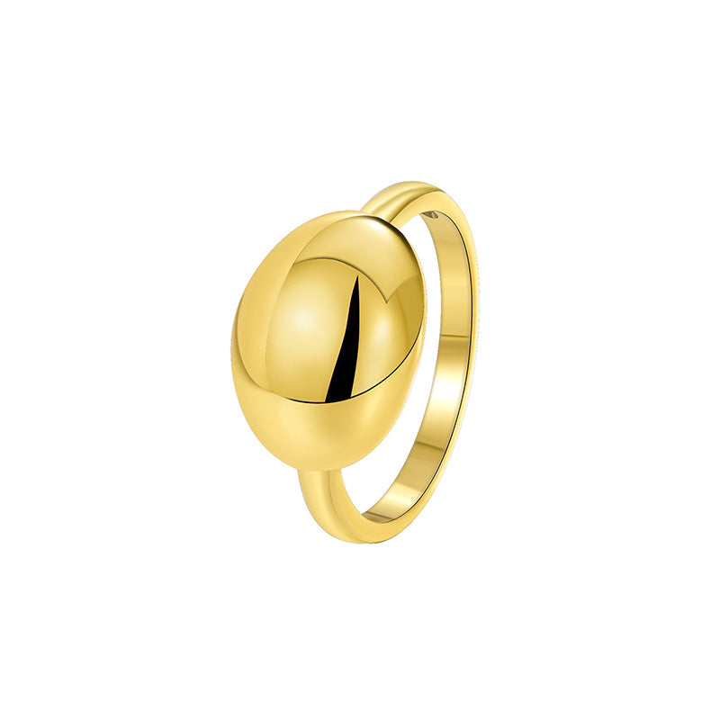R0482 Fashionable Simple Oval Smooth Ring for Women Brass Gold-Plated Design