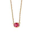 Gold-Plated Brass Oval Red CZ Pendant Necklace styled for independent jewelry boutiques