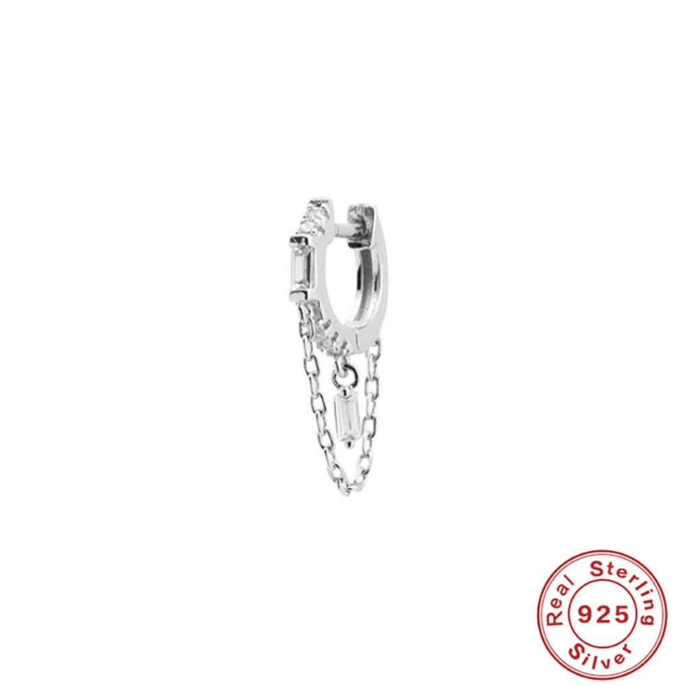 S925Pure Silver Geometric Tassel Chain Square Zircon Pendant Earrings Hoop Earrings New Earrings for Women