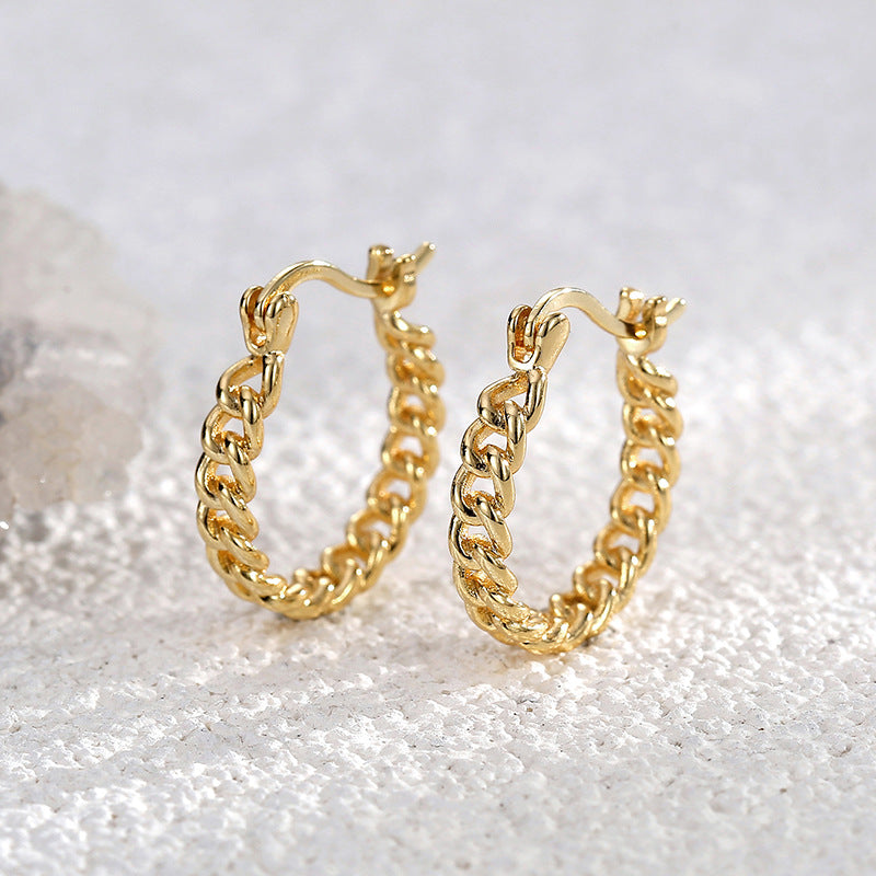E0204 AliExpress Hot Metal Chain Hollow Hoop Earrings18mm One piece dropshipping