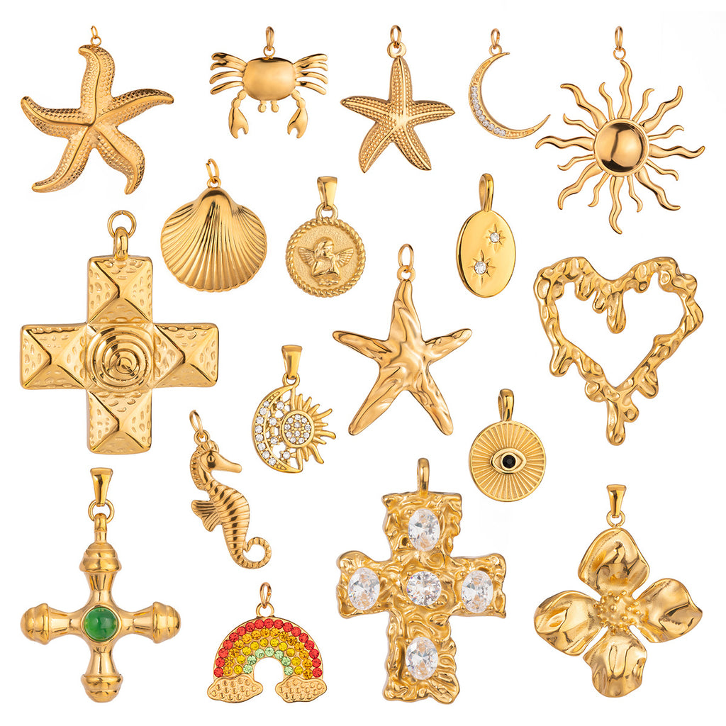 Stainless Steel Ocean Series Jewelry Accessories Heart diy Cross Pendant Necklace Pendant