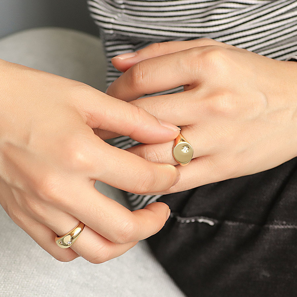 R0045 Minimalist Round Diamond-Studded Hexagram Ring for Women Fashionable Personality Star Ring