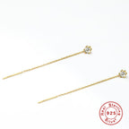 S925Pure Silver Long Minimalist Tassel Claw Setting Diamond Ear Thread Earrings Korean and Japanese Heart Earrings