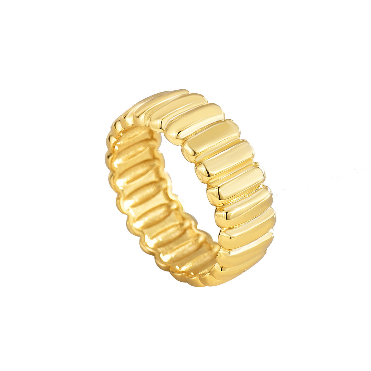 R0168 Copper plating18K Gold Plain Ring for Women Fashion Wide Vertical Stripe Personality Ring