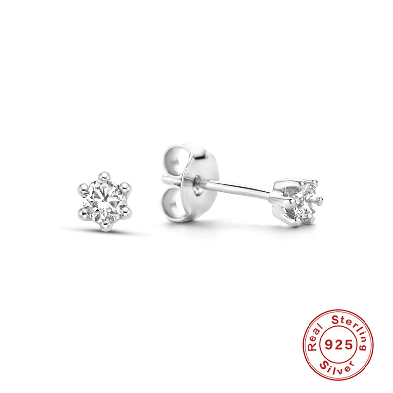 S925Sterling Silver Geometric Square Super Sparkling Diamond Stud Earrings Korean and Japanese Elegant Stud Earrings Jewelry