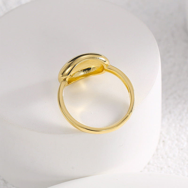 R0482 Fashionable Simple Oval Smooth Ring for Women Brass Gold-Plated Design