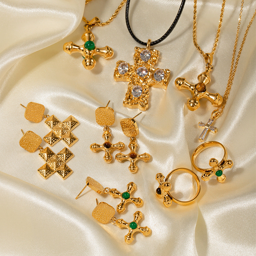 Fashionable Jewelry Necklace18K Gold-plated Stainless Steel Cross Combination Pendant Necklace for Women