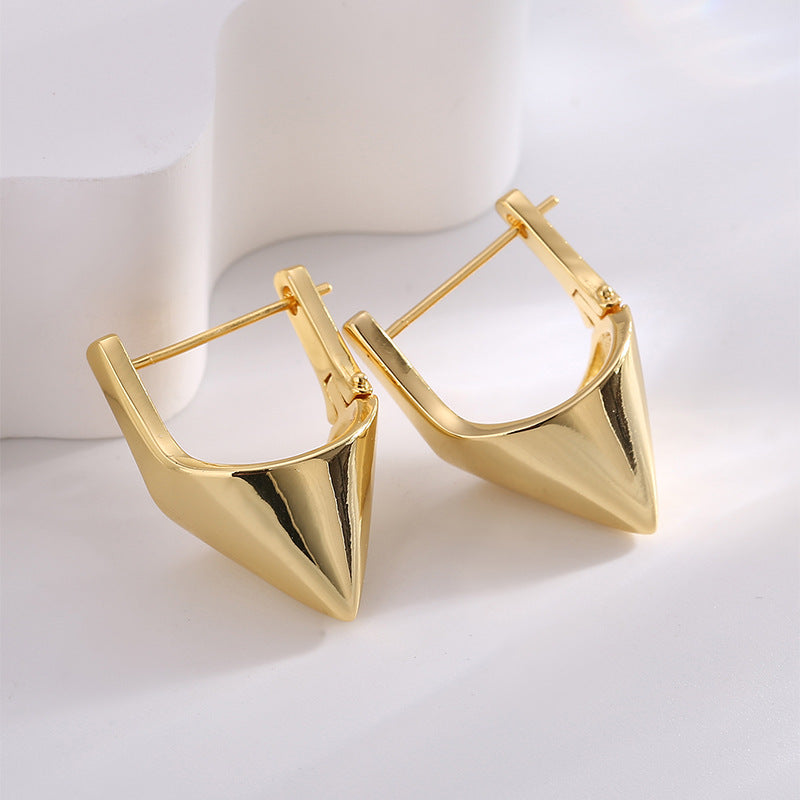 E0681 Minimalist Geometric Cone-Shaped Earrings for Women, Copper Gold-Plated, Fashionable and Cool Ear Hooks