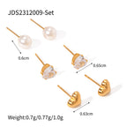 Three Pairs of Stainless Steel Zircon Earrings Pearl Earrings Ear Accessories