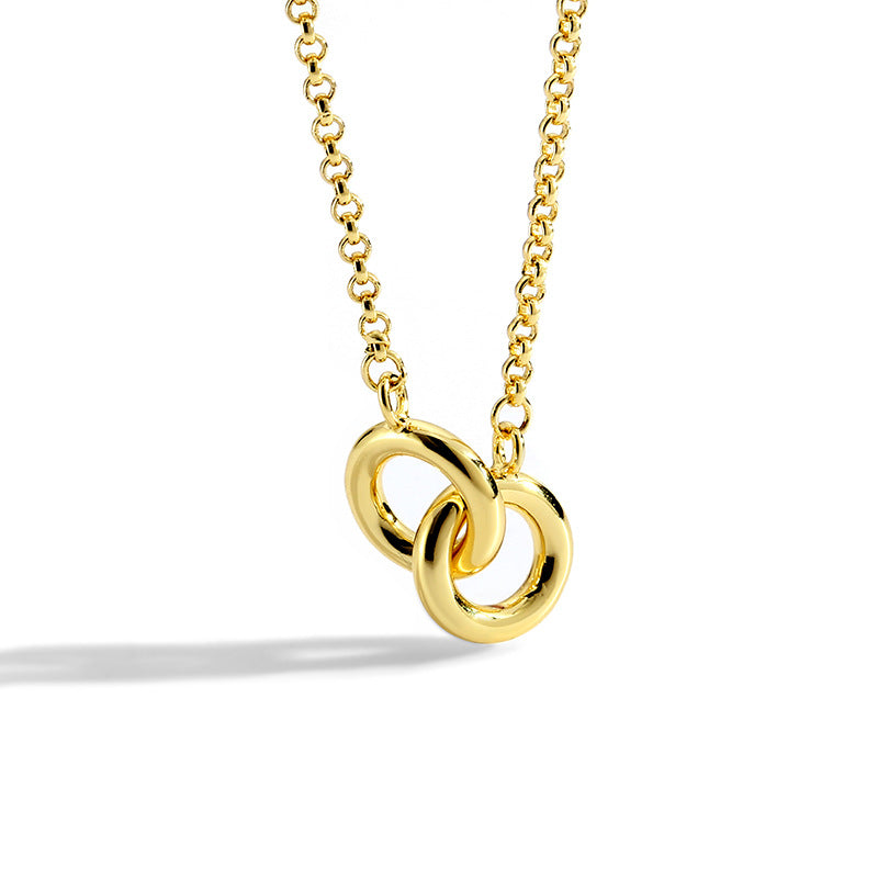 N0027 Double Ring Gold-Plated Necklace for Women, Minimalist Metallic Circle Pendant Accessory