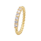 R0392 French-style Small Round Bead Design Gold-plated Ring for Women, Simple Micro-inlaid Zircon Ring