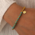 B0288 Copper plating14k Gold Small Round Beads Vintage Blue Turquoise Bracelet Fashion