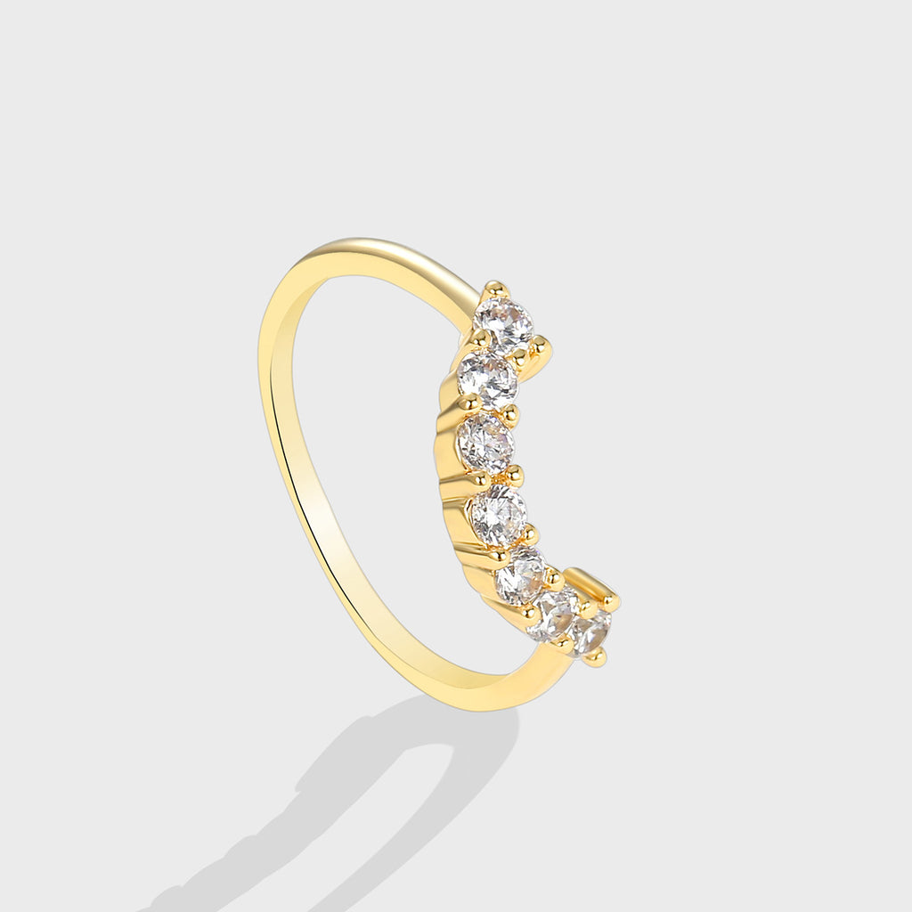 R0143 Ring for Women, Copper Plated18k Zirconia Arc-Shaped Stacking Rings Fashion