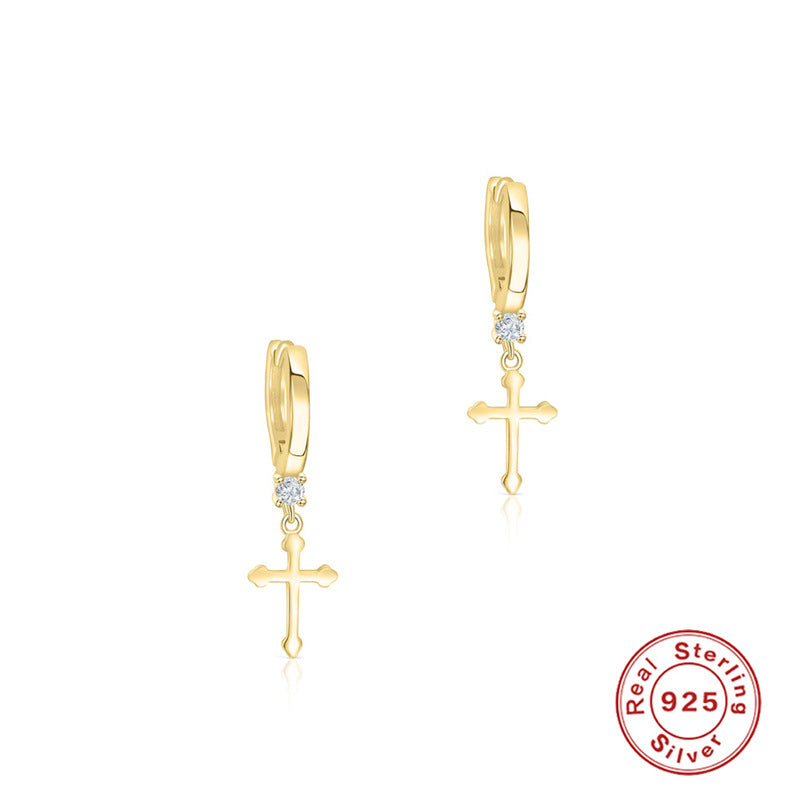 S925Sterling Silver Star Moon Inlaid Diamond Opal Hoop Earrings Cross Ear Clips Earrings Hot Sale Trendy Women's Ear Jewelry