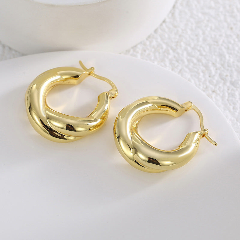 E0486 Fashionable Simple Versatile Earrings for Women Brass Gold-Plated Geometric Irregular Hoop Earrings