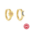 Rainbow Star Moon Zircon 925 Sterling Silver Hoop Earrings — pair presentation — alternate angle 2 — jewelry finish and design detail