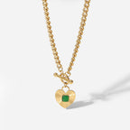 New heart-shaped pendant with green agate OT Chain Necklace for Women Stainless Steel Necklace