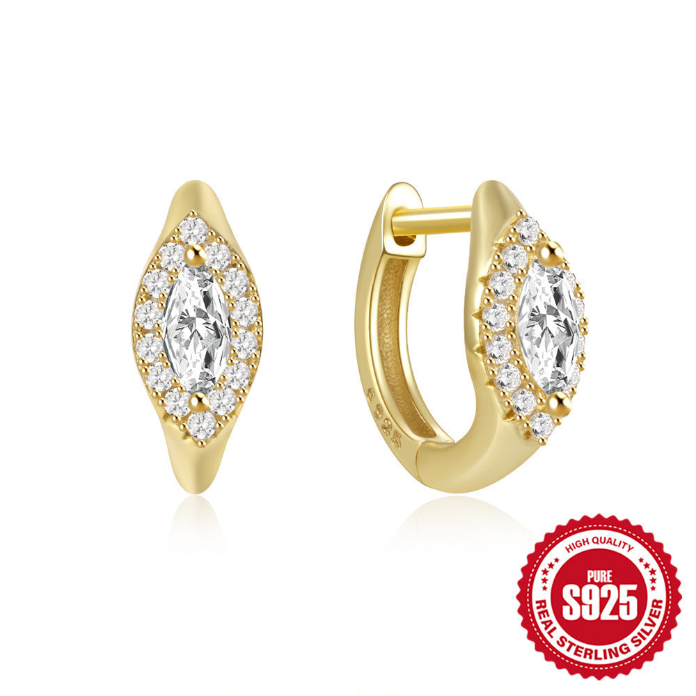 New925Sterling Silver Diamond-Encrusted Chain Earrings Ear Clips Fashionable Ear Jewelry