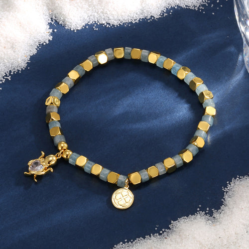 14K Gold-Plated Cubic Zirconia Heart Beaded Bracelet — design detail