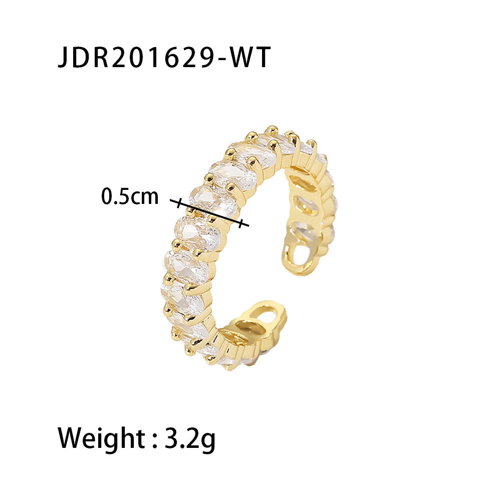 Women's Fashion Versatile Ring Plated18k Gold and Copper Inlaid Zircon Oval Adjustable Open Ring