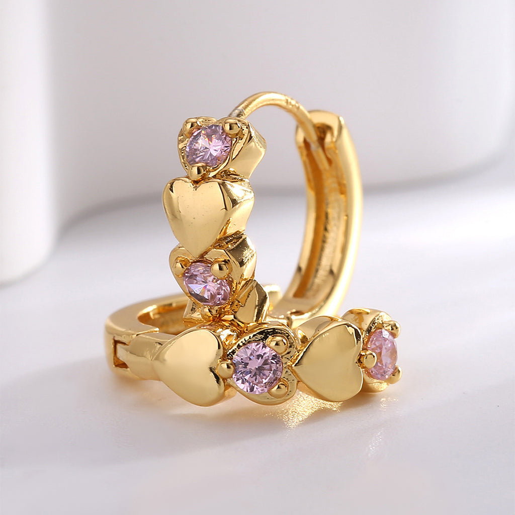 E0671 Fashionable Earrings for Women with Heart-Shaped Pink Zirconia