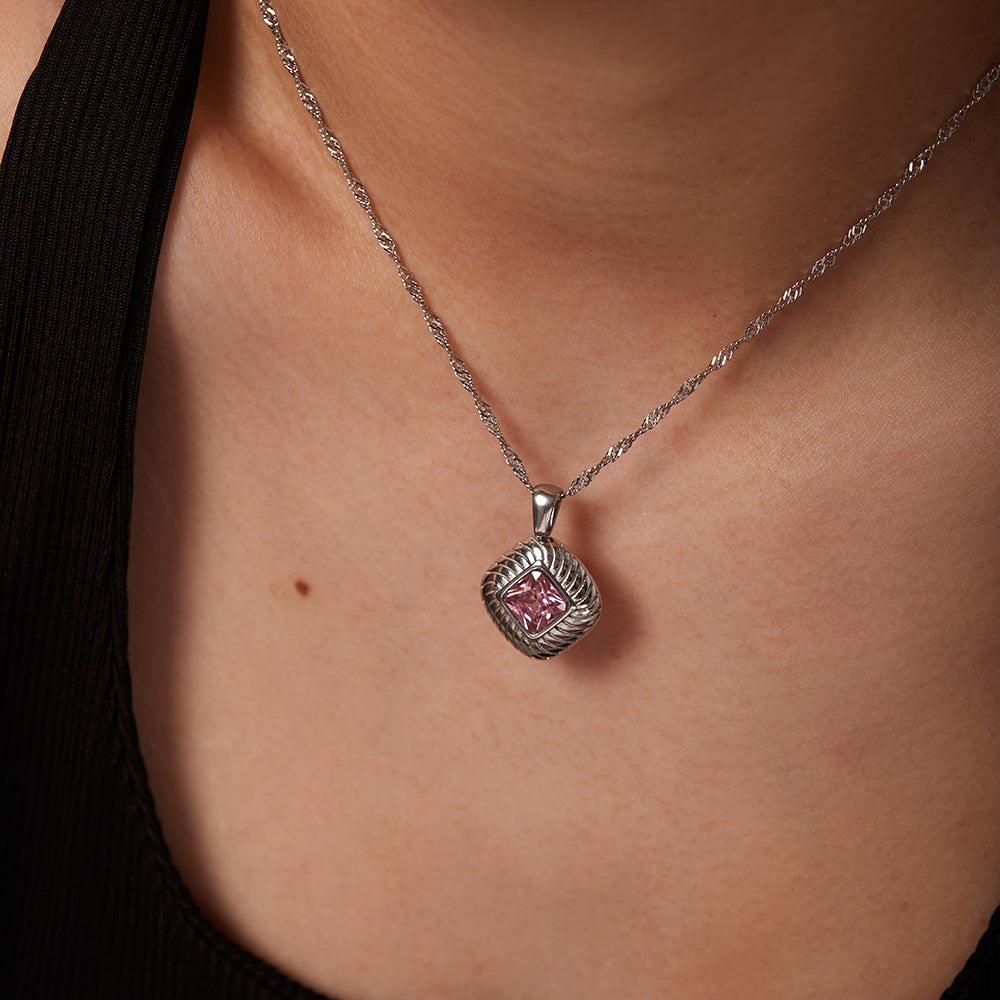 Fashion Retro Green Zircon Series Necklace Earrings Bracelet Ring Women's Stainless Steel Jewelry