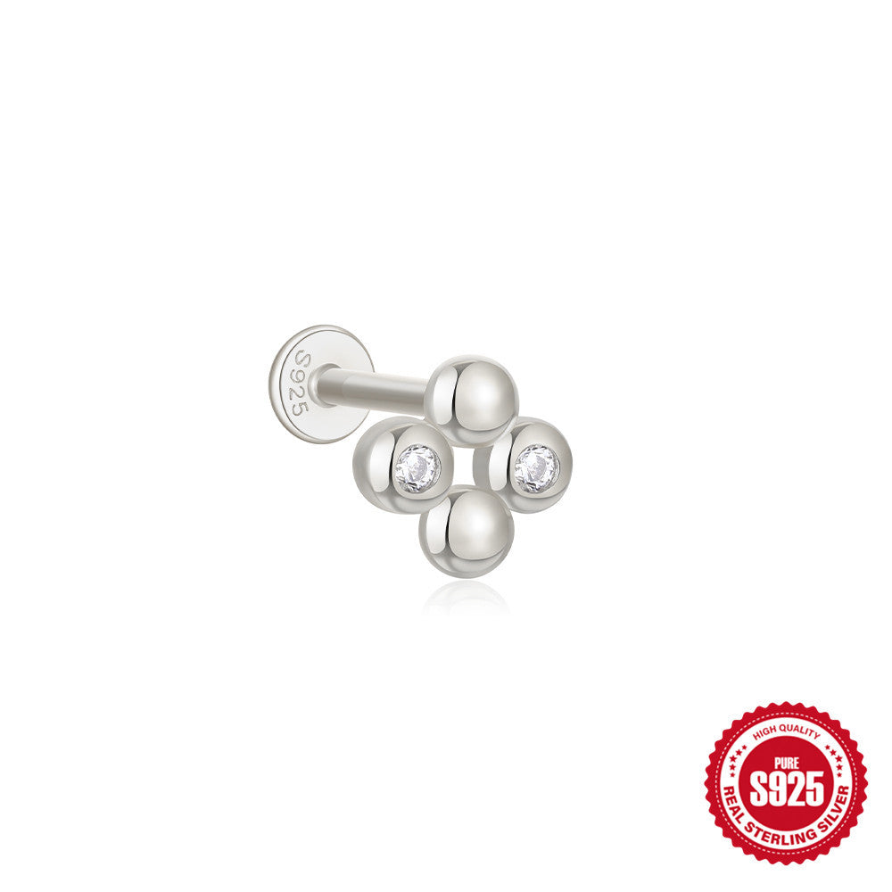 S925Sterling Silver Heart Crown Inlaid Diamond Soft Bone Spiral Piercing Stud Earrings for Women Hot Selling Ear Bone Stud