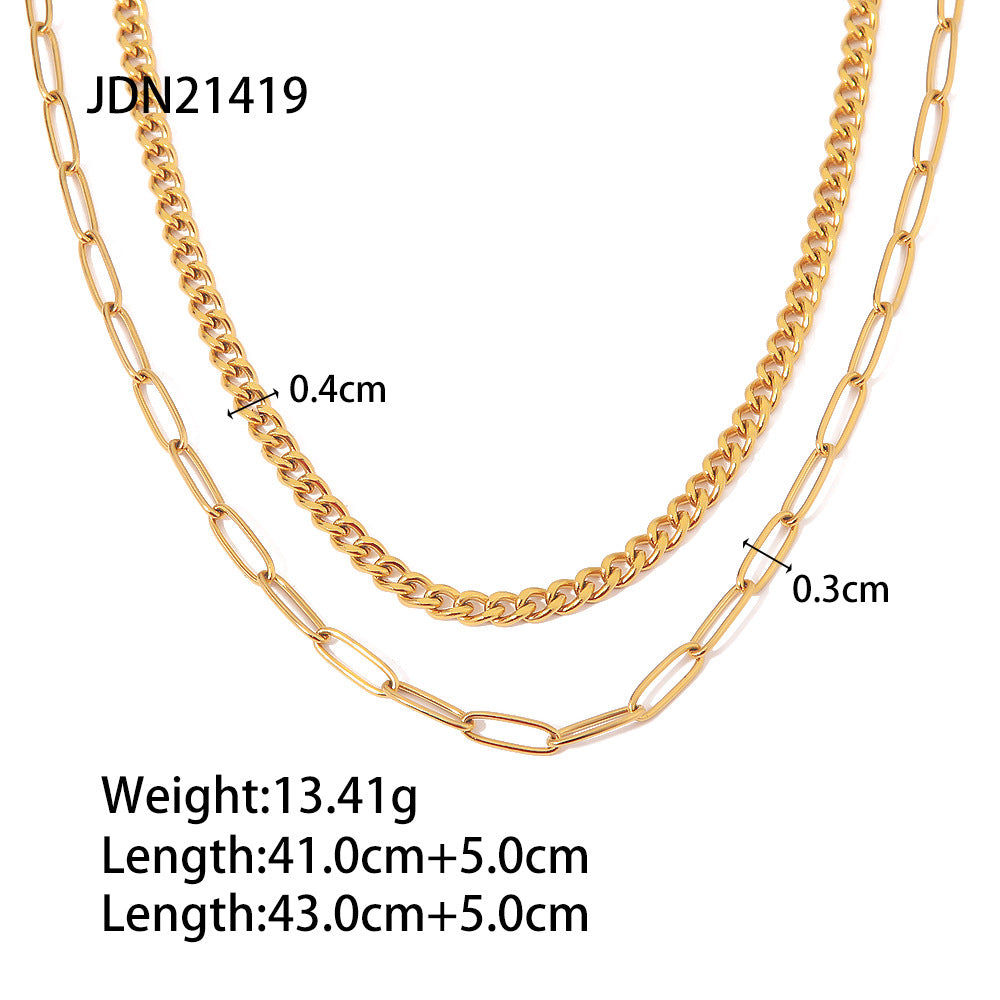 Double Layer Stacked Necklace Collarbone Chain Stainless Steel Jewelry Non-Fading