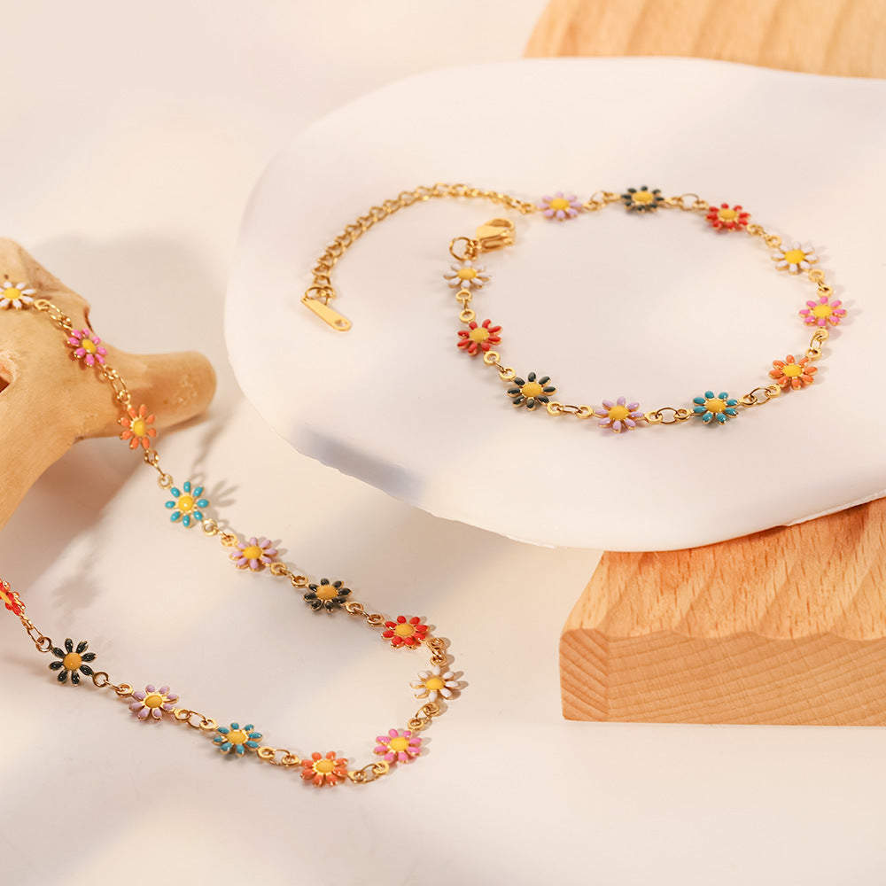 2025New Jewelry Necklace Bracelet18K Gold White/Colorful Daisy Chain Necklace Bracelet
