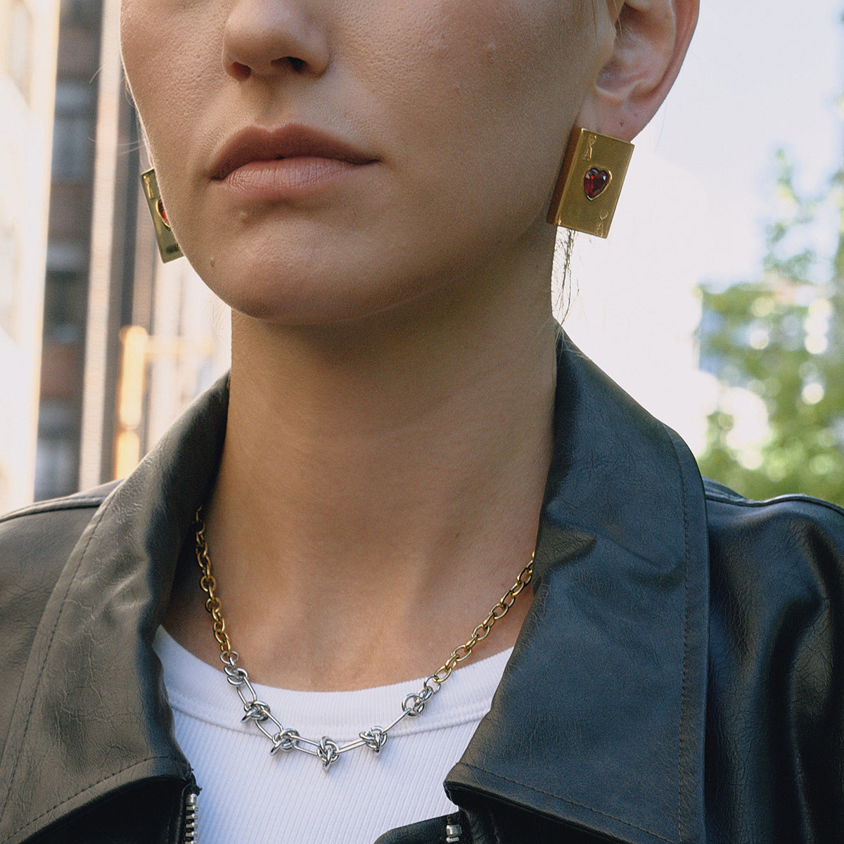 Heart-shaped Earrings Playing Cards Stainless Steel Zircon Ring Bracelet Non-fading Jewelry