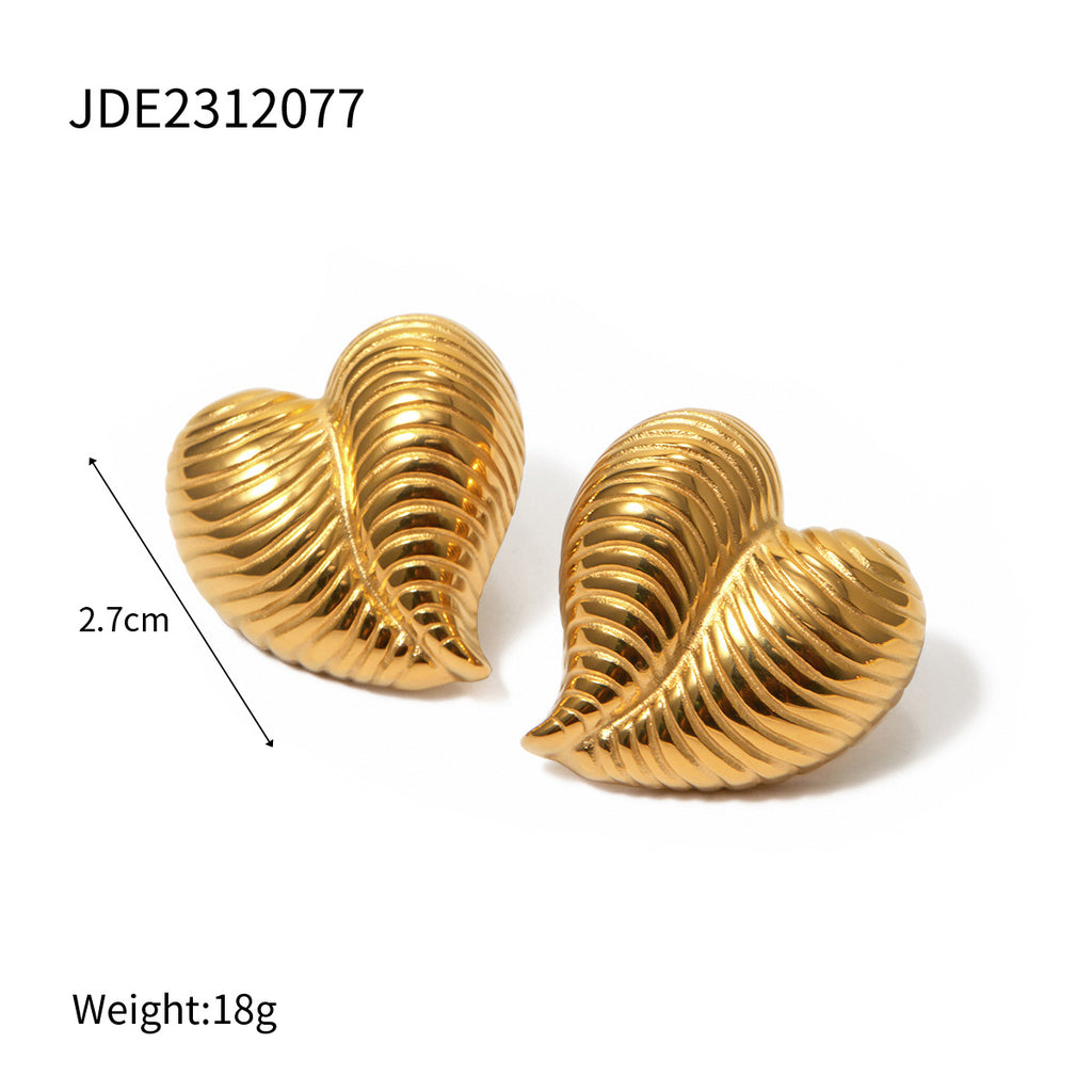 Heart-shaped Stud Earrings18K Gold Stainless Steel Necklace Accessories Women's Jewelry