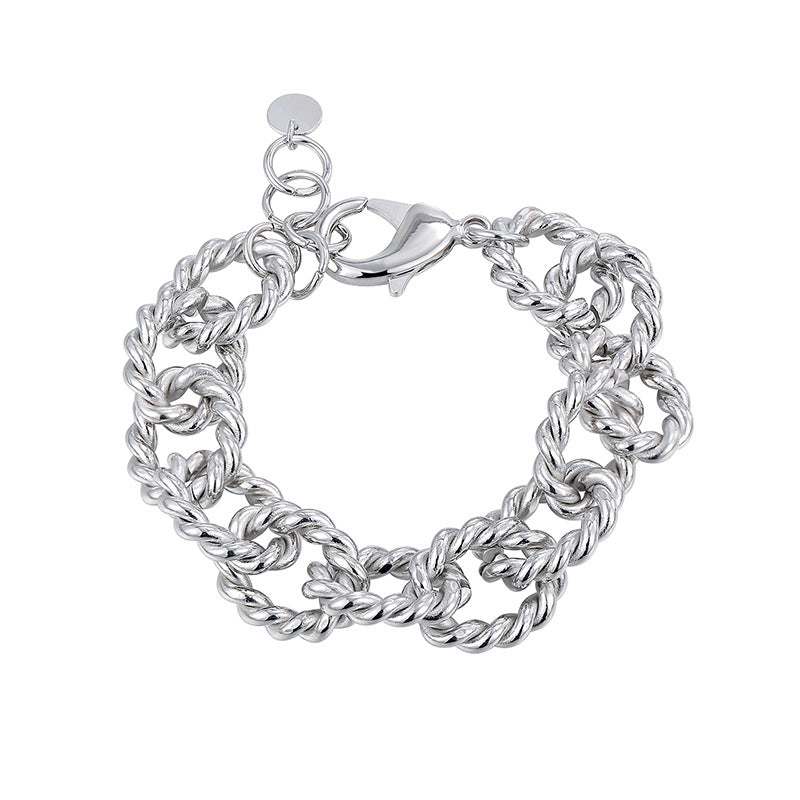 B0189 Chain Braided Bracelet For Women Silver Hip Hop Punk Retro