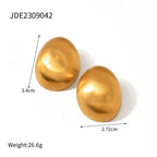 18k Gold Stainless Steel Matte Brushed Oval Earrings Stud Simple Ear Jewelry
