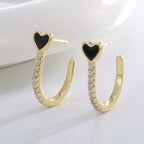 E0656 Korean Style Dongdaemun Epoxy Heart Earrings for Women Fashion Gold-Plated Zirconia Earrings