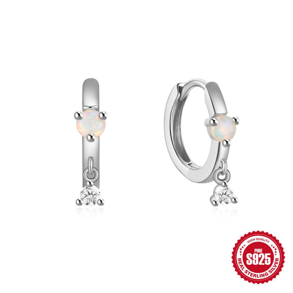 S925Pure Silver Petite Opal Earrings Sweet Ear Cuffs Small Hoop Ear Bone Clips Ear Jewelry