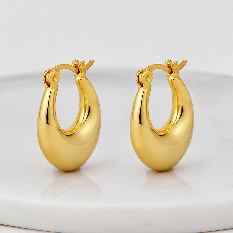 E0640 Minimalist Fashion Elegant Design Earrings for Women Copper Gold Plated Cool Style Smooth Hoop Earrings