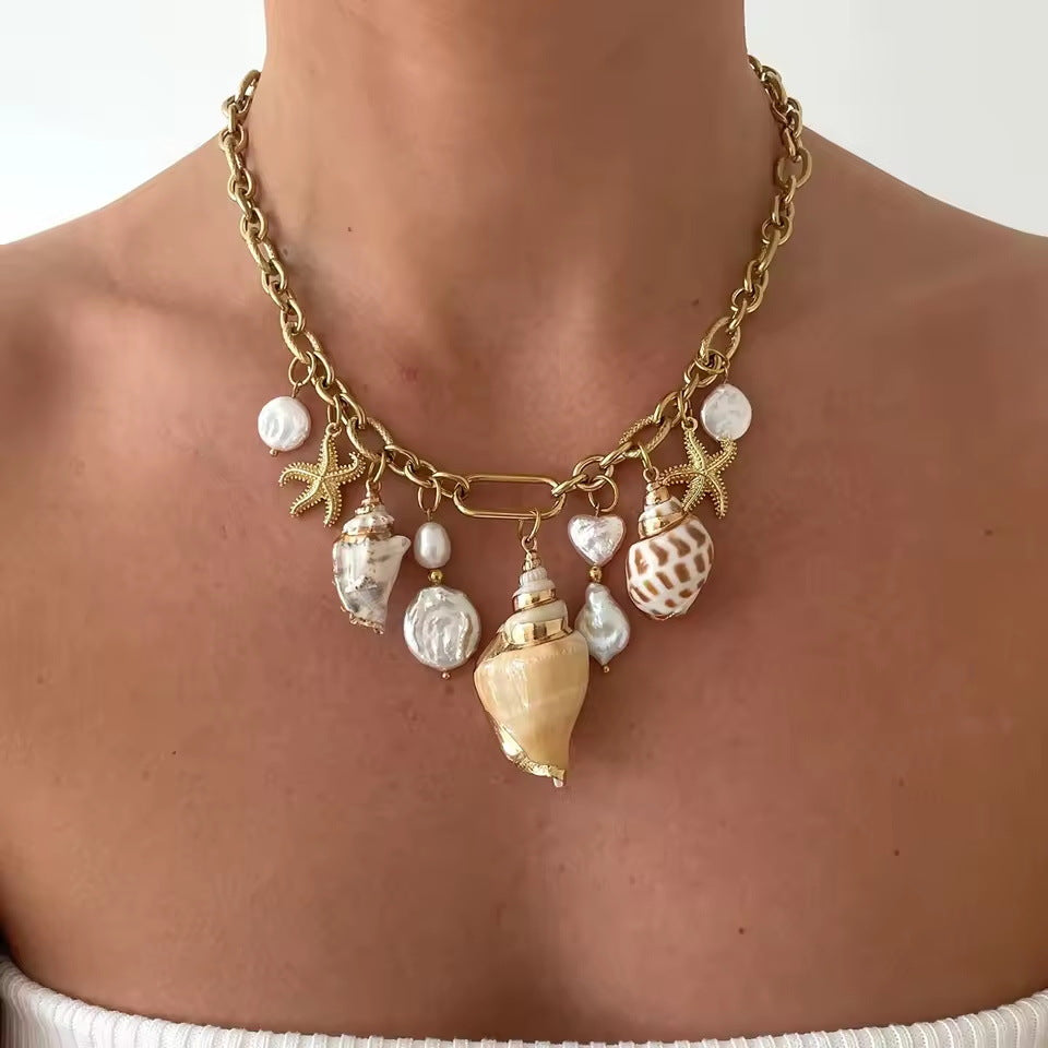 Shell Necklace Beach Vacation Collarbone Chain Stainless Steel Jewelry