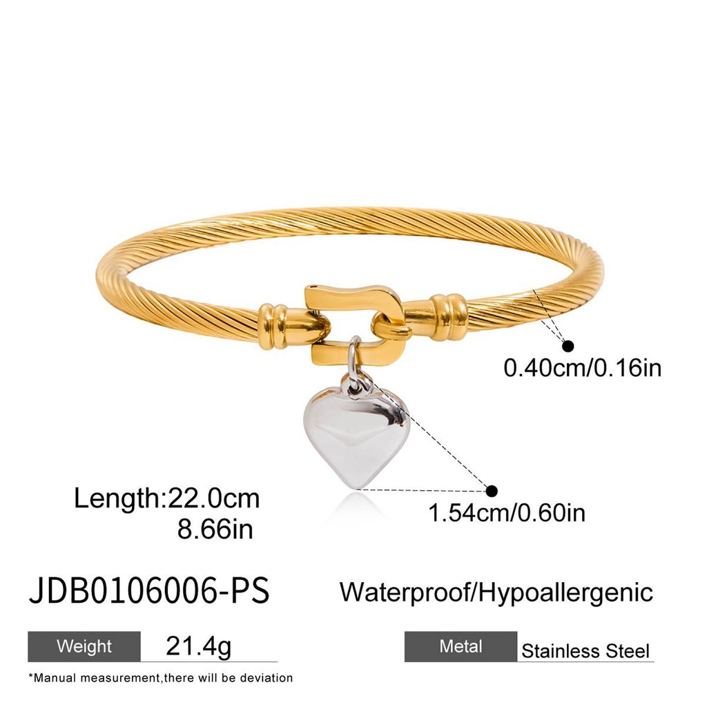 18k Gold Stainless Steel Heart Bracelet Jewelry Non-Fading Bangle Accessories