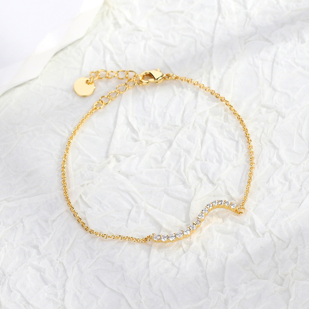 B0007 Small S Curved Bracelet Diamond-encrusted wavy twisted wire Gold-Plated Copper Jewelry